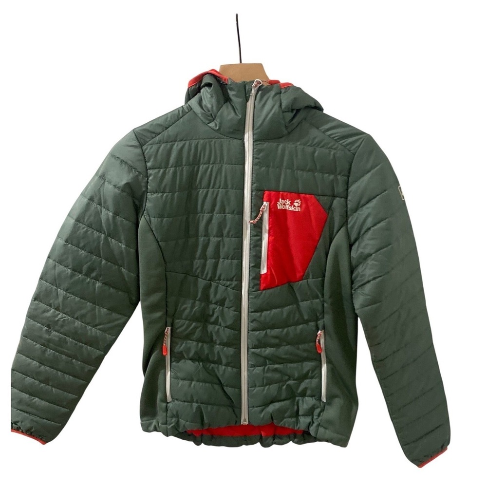 Jack Wolfskin Womens Microguard Superloft Ecosphere Hooded Puffer Jacket Green L